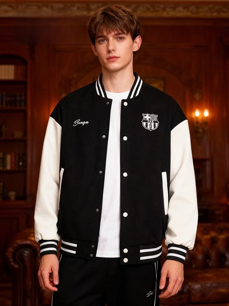 바르셀로나 클럽 블랙 야구 재킷 유니섹스 심플 스타일리쉬 스포츠웨어 아우터웨어 다용도 보온 아웃도어 레저 의류