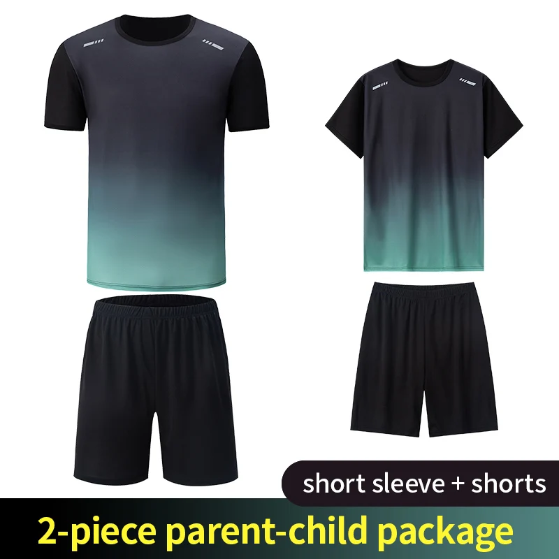 2-Piece Teenagers To Adults Parent-child Quick-drying Short-sleeved Sports Suit Men's Casual Round Neck Shirt Elastic Waist Pant 4