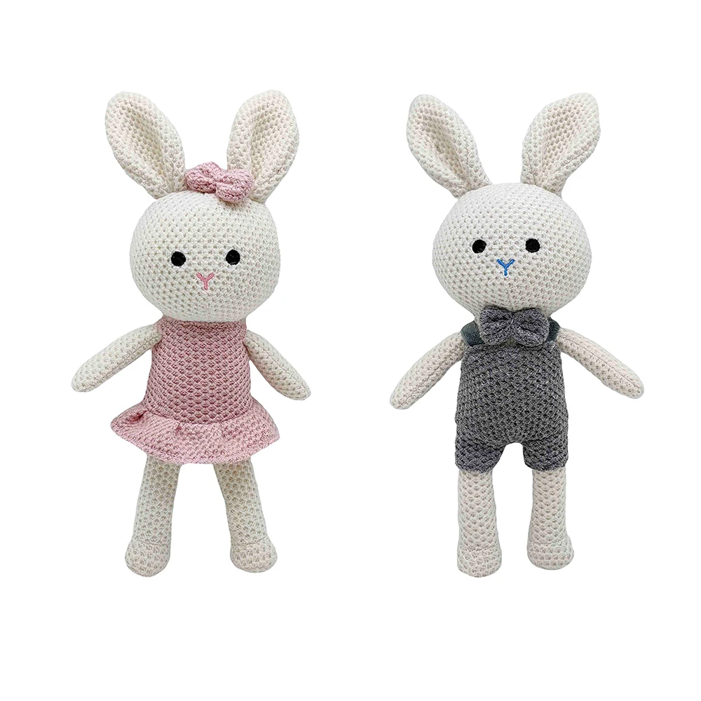 

Cartoon Bunny Couple Knitting Plush Toy Soft Stuffed Animal Rabbit Plush Doll Plush Toys for Boys Girls Birthday Christmas Gift