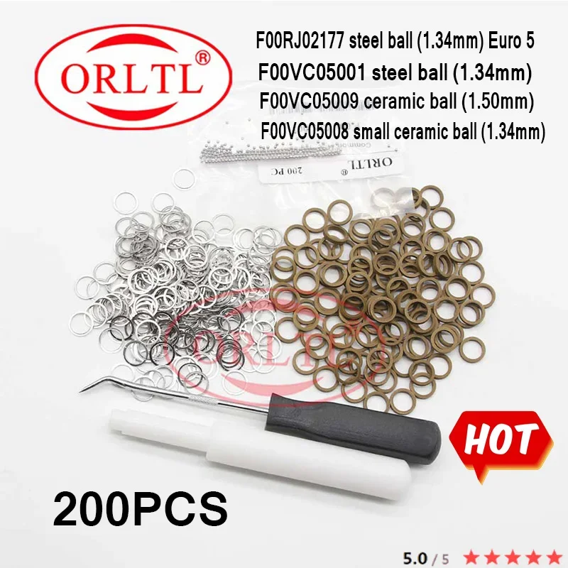 Nozzle Injector Ball F00VC05001+F00VC99002 Common Rail Repair Kits Steel Ball 1.34mm seal rings F00VC05009 F00VC05008 200PCS injector repair kits