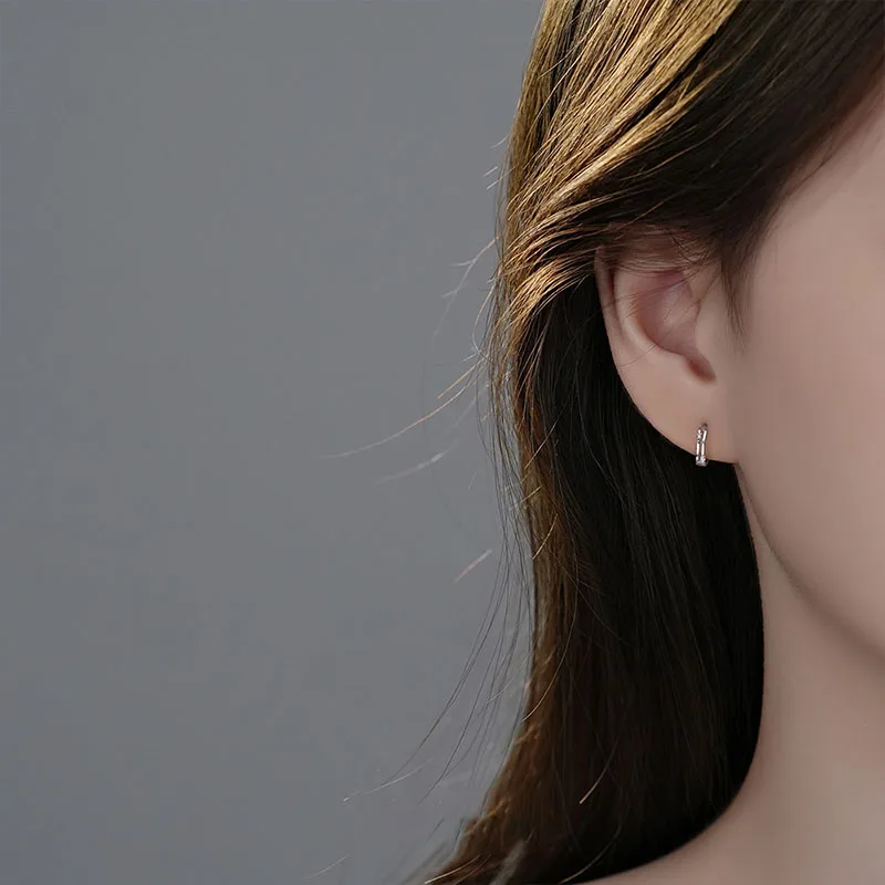 JYJIAYUJY 100% Whole Original Pure Silver S999 Hoop Earrings Hollow Zircon Inlaid Design 8MM Mini Style Fashion Jewelry JYE156 4