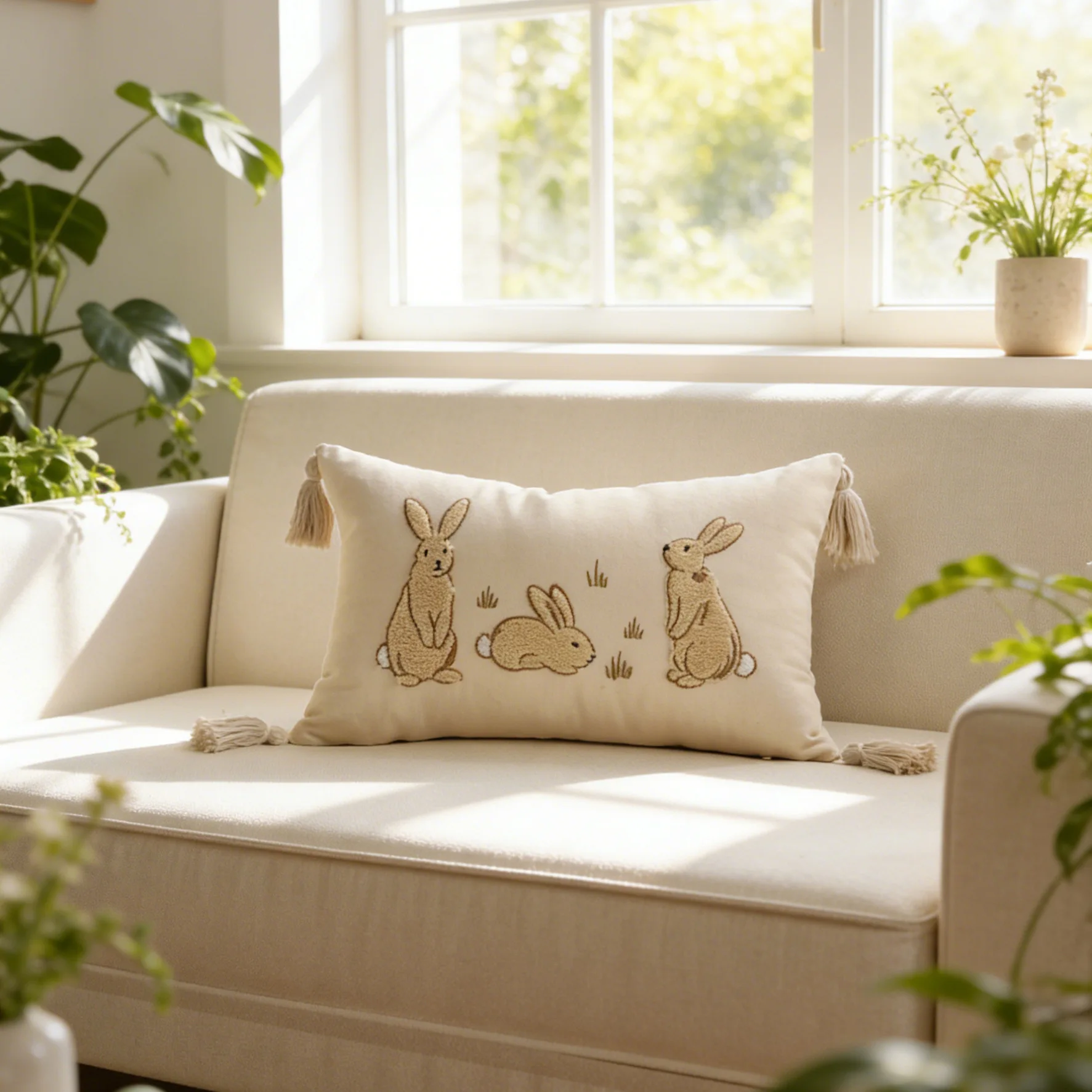 Neuer Osterhasen-Handtuch-gestickter Kissenbezug Cojines Spring Garden Outdoor Baumwolle und Leinen bestickter Überwurf-Kissenbezug – Detail 5