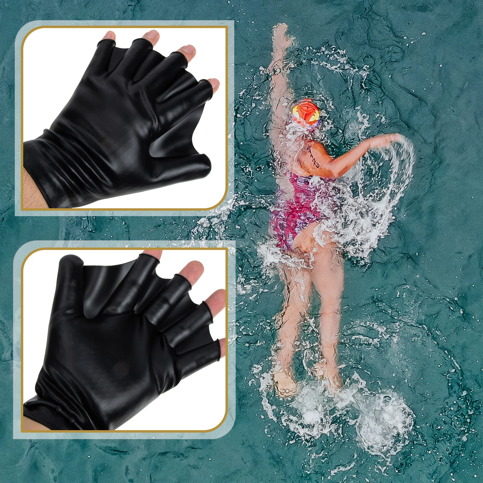 1 Pair Silicone Swimming Gloves Adjustable Dive Auxiliary Mitten For ...