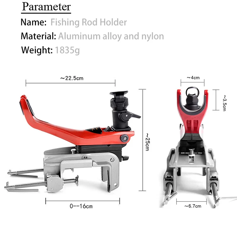 KASE Original Boat Fishing Rod Holder 0 to16cm Width adjustable 360 Degree Rotation Aluminum Alloy Boat Fishing Rod Keeper