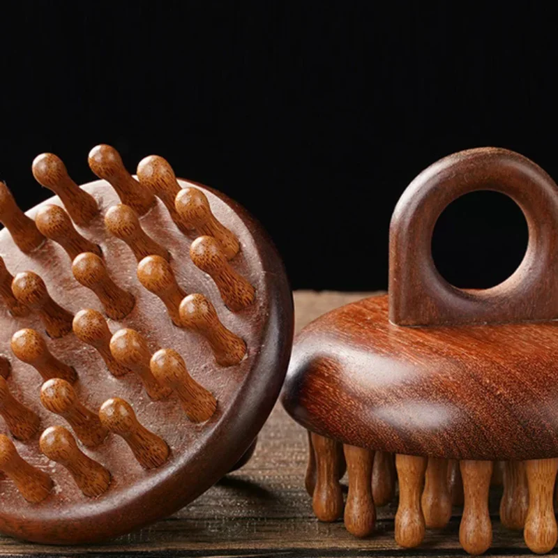Multi-Functional Massage Comb Massage Tools Portable Circular Tooth Guasha Combs Wood Therapy Scalp Head Massager With Ring