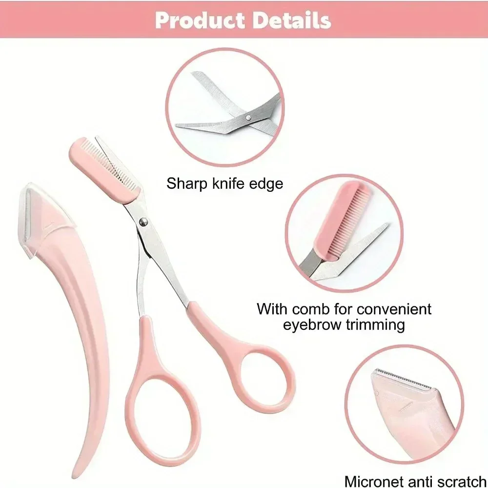 3-Piece Professional Eyebrow Trimmer Eyebrow Clipper Eyebrow Razor, Women's Eyebrow Comb Scissors Scraper Accessories 4