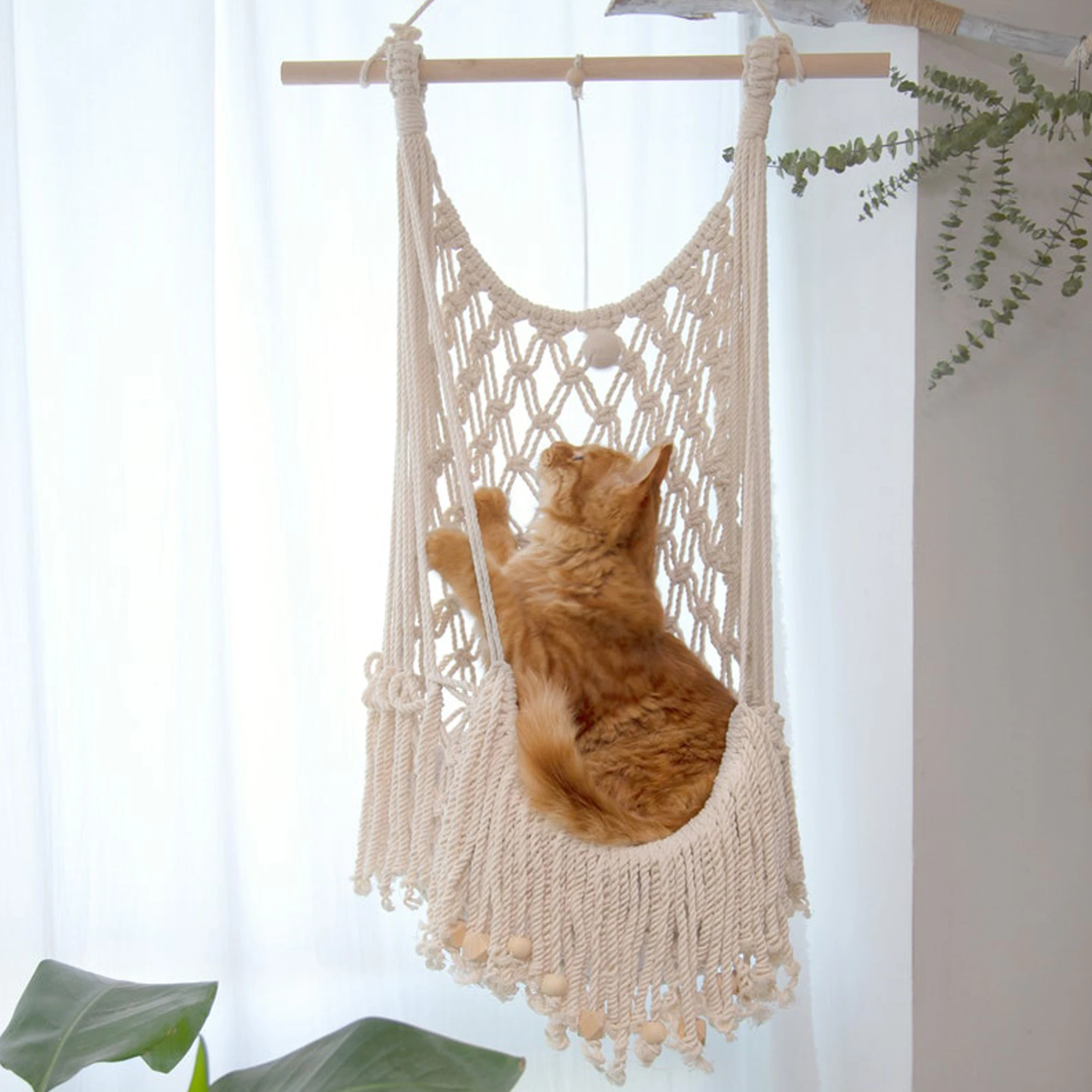 Bohemian Handwoven Tapestry Cotton Pet Cat Hammock Swing Basket Bed Macrame  For Home Bedroom Decoration Wall Hanging Without Mat