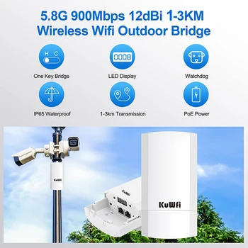 KuWFi 5.8G 900Mbps CPE Bridge Outdoor Waterproof Wireless WiFi Bridge AP Repeater Router PTP Up to 1-3KM with WAN LAN 24V POE 2