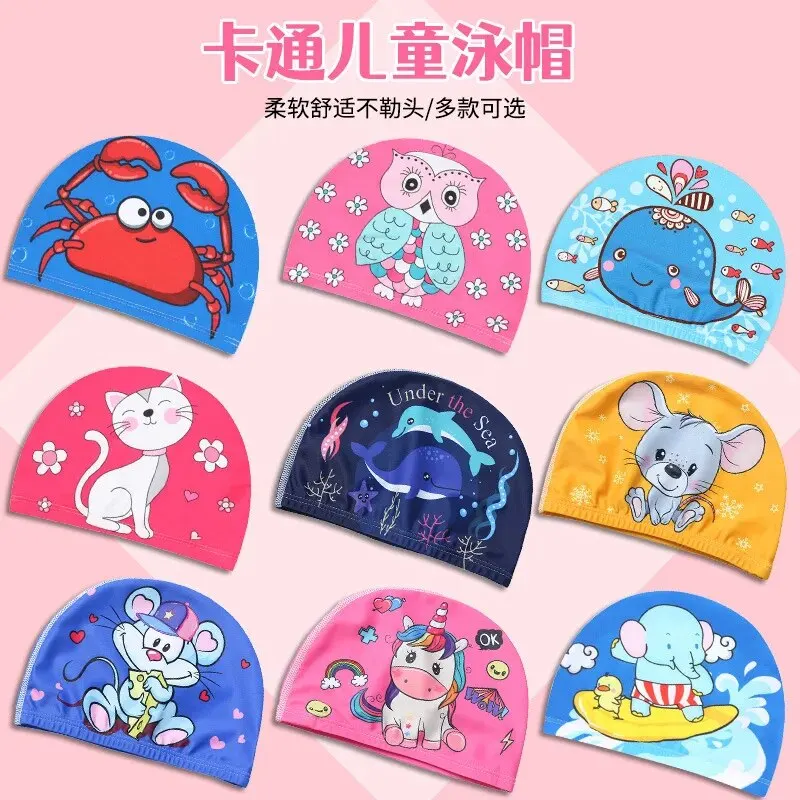 Children's Swim Caps Comfortable Ear Protection Boys And Girls Cartoon Cute Cloth Swim Caps Fashion Prints Hot Spring Swimm,swimming cap