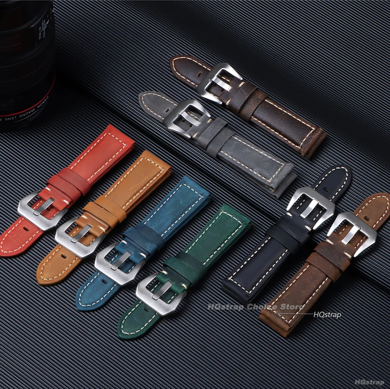 Vintage Matte Genuine Leather Watchband Bracelet - Black, Blue, Brown