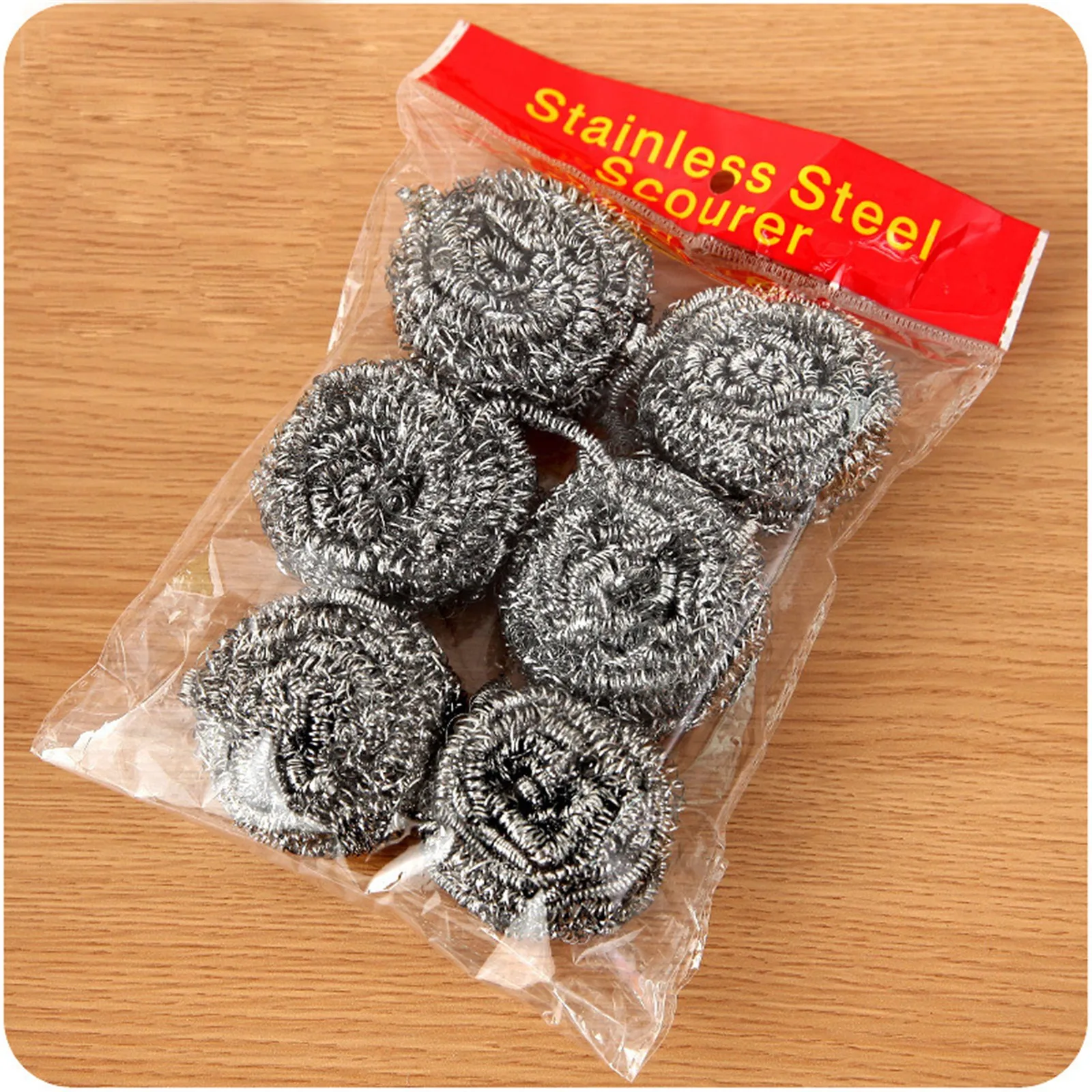 6PCs Stainless Steel Sponges Scrubbing Scouring Pad Steel Wire Ball Scrubbers 4