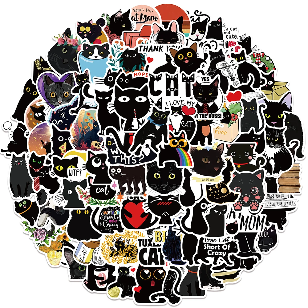 10/30/50/100PCS Cute Black Cat Cartoon Anime Stickers Travel Skateboard Suitcase Guitar Luggage Laptop Funny Kid Sticker Toys