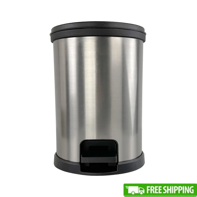 Round 1.5 Gallon Plastic Step Trash Can Touchless Wastebasket Bathroom Office Indoor Use 1