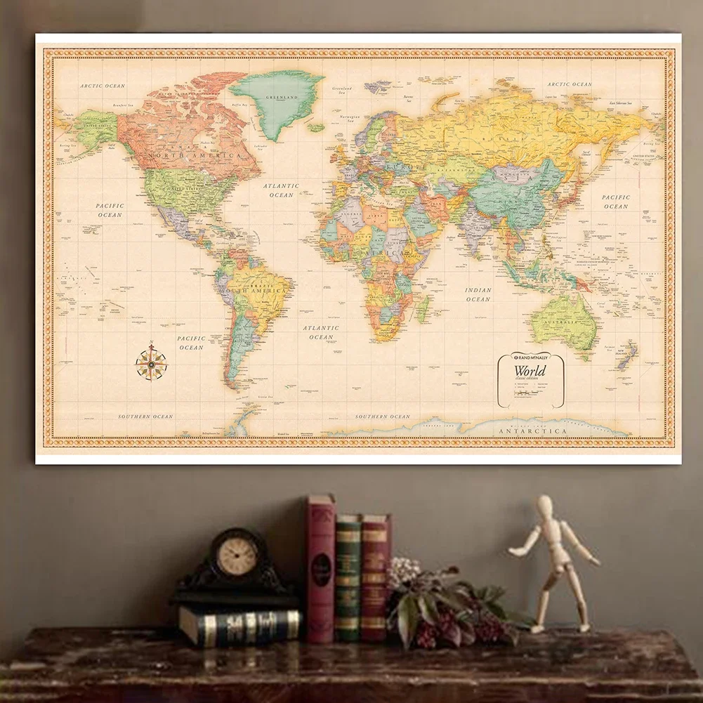 Карта мира классическая, 120x80 см, Фотокарта без флага страны, плакат и принты для школы, товары для дома и офиса