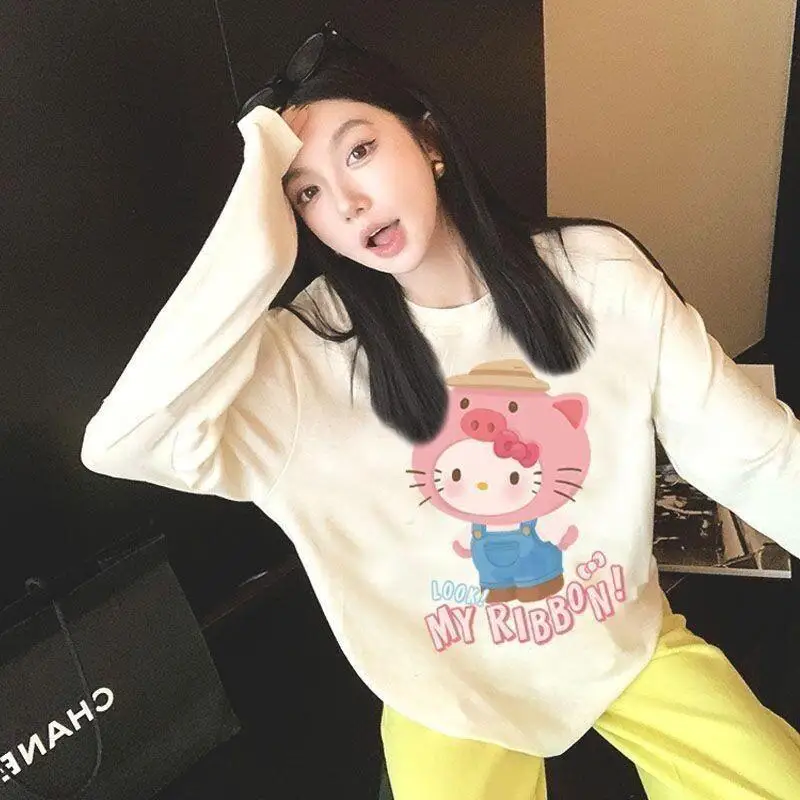 Sanrio Hello Kitty women's T-shirt tops Cotton Outerwear White Long ...