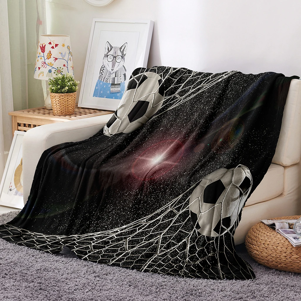 

Black Soccer Football Sport Ball Kids Girl Boy Baby Soft Warm Polyester Throw Flannel Blanket for Couch Bed Travel Cover