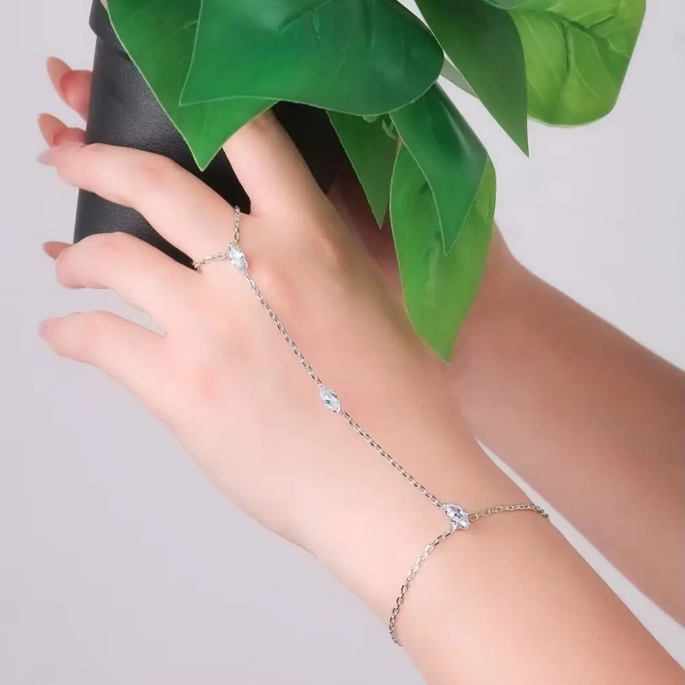 Fashion Gold/Silver Crystal Zircon Bracelet Hand Jewelry Women Thin Chain Women Thin Chain Finger Bracelet