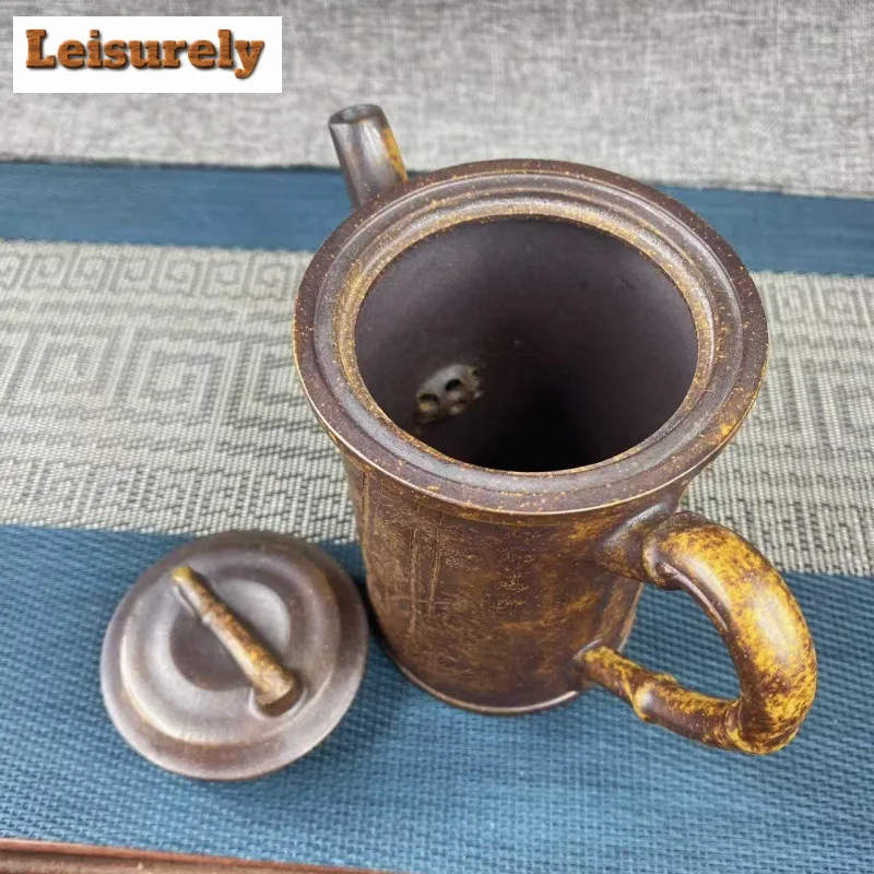 330ml Yixing Purple Clay Teapot Handmade Bamboo Joint Pot Raw Ore Wood-fired Porcelain Mud Tea Brewing Kettle Strainer Zisha Cha