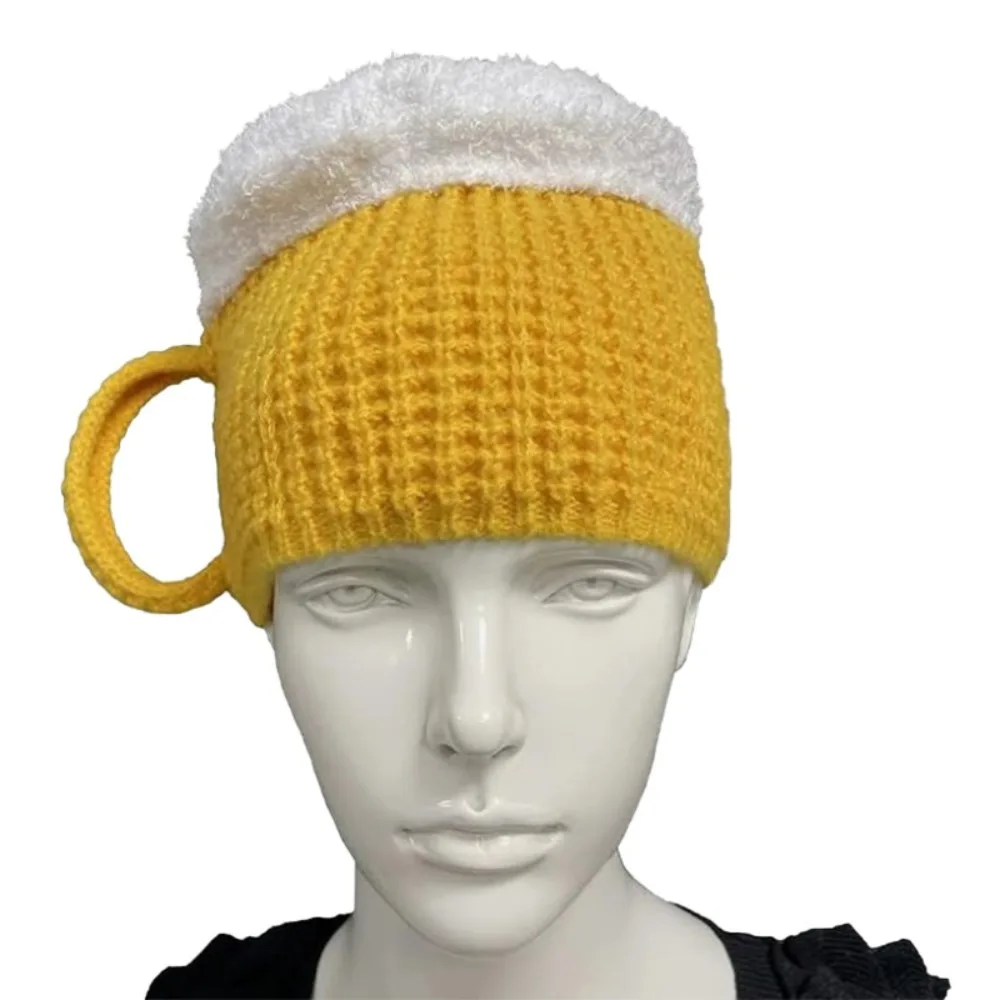 

Unisex Beer Cup Hats Year Presents Warm Ear Warmers Beanies 3D Versatile Pullover Cap Beer Lovers