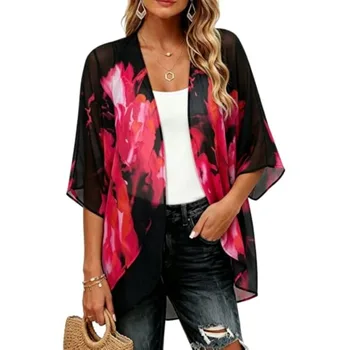 Womens Kimono Cardigans Beach Cover ups Swimwear Puff Sleeve Loose Casual Summer Tops 2026 1