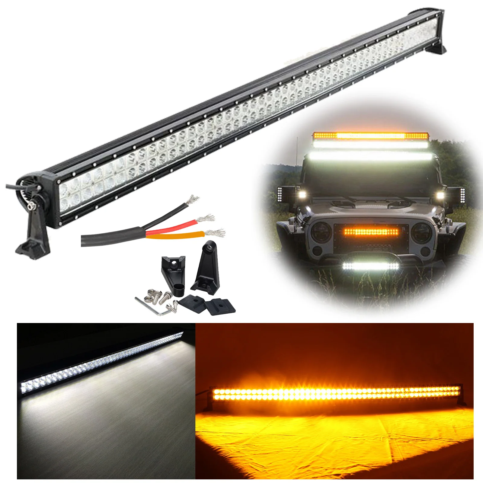 

50 Inch 576W LED Light Bar Amber White Off Road Spot Flood Fog Driving Waterproof Work Light for ATV SUV Truck Boat 4X4 Hunting