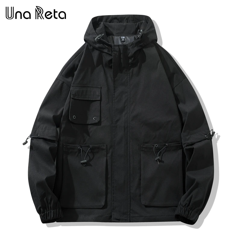 

Una Reta Hooded Jackets Men Spring Autumn New Harajuku Hip Hop Multi-Pocket Coat Man Streetwear Loose Casual Jacket Man