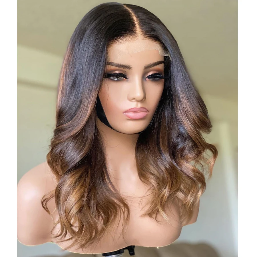 

Soft Long 26 inch Ombre Blonde Natural Wave European Virgin HumanHair Jewish Wig 13x6Lace Front Wig For Women BabyHair