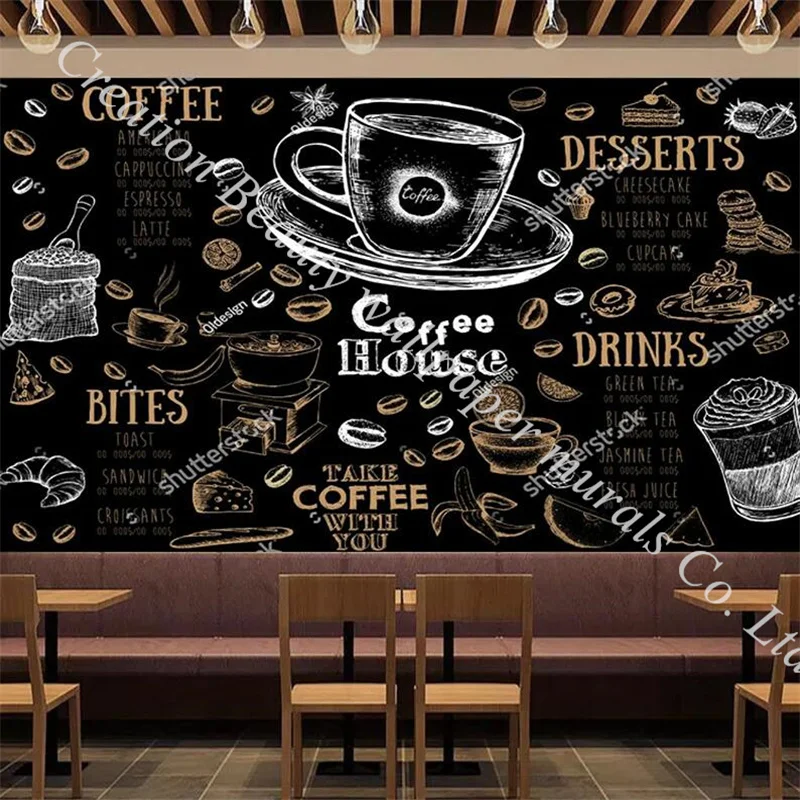 

Coffee House Menu Blackboard Photo Wallpaper Murals Cafe Bar Restaurant Background Wall Decor Self Adhesive Wall Paper 3d