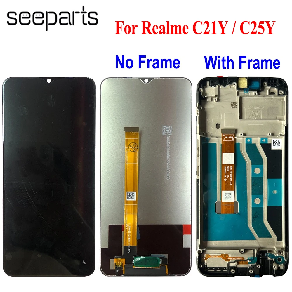 OEM For Realme C25Y 6.5 LCD Display Touch Screen Digitizer Assembly Black  Frame