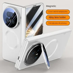 Luxury Wireless Charging Rugged Protective Case with HD Tempered Glass Screen Film and Lens Bracket for Honor Magic V6 (Silver HD Glass)