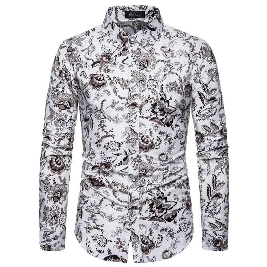 

Mens Long Sleeve Hawaiian Shirt Summer Casual Floral Shirts For Men S-4XL