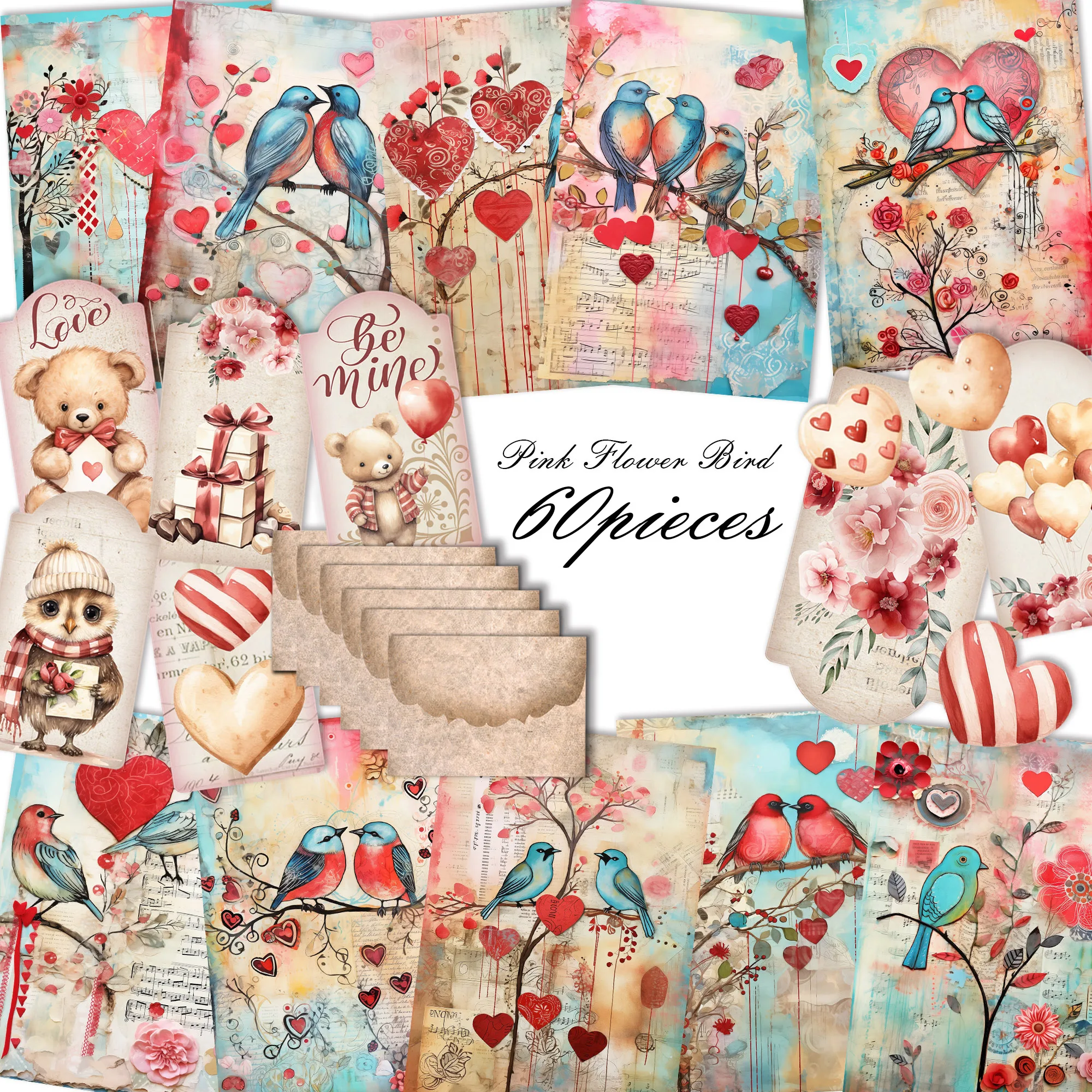 JAIIMAN 60개(봉투 8개 포함) 두꺼운 새 발렌타인 데이 카드 세트, 스크랩북 용품, 정크 저널 키트, 공예용