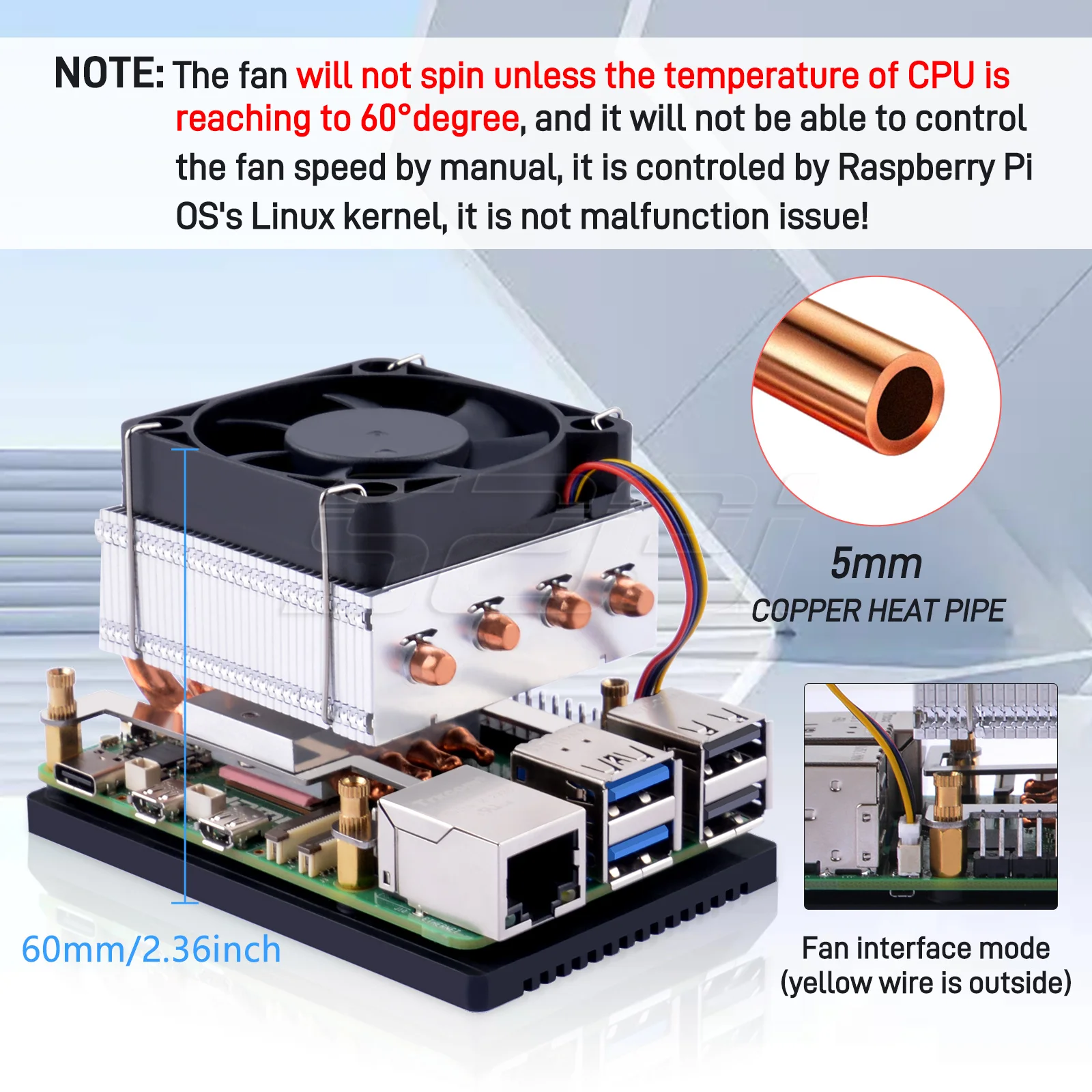 CPU Cooler for Raspberry Pi 5 52Pi Low-Profile Plus