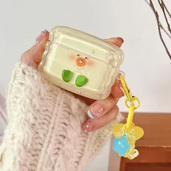 INS Cute Duck Cat Jelly Shell Silicone Earphone Case For Apple Airpod 1/2 3 Airpods Pro 2 Headphone Cases Crystal Bear Pendant
