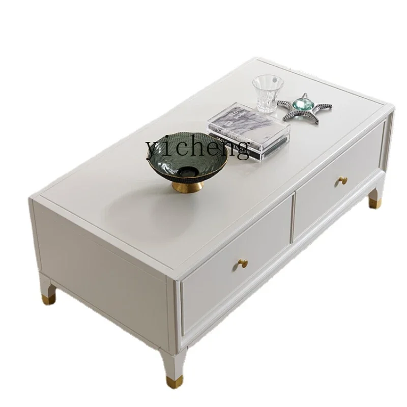 

ZK Light Luxury White Ins Internet Celebrity Solid Wood Coffee Table TV Cabinet Combination Suit Simple Modern