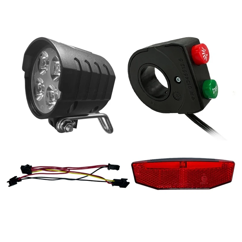 

Electric Latest 36/48V/52V/60V Headlight Front Tail Rear Warning Lights LED Night Spotlight Head Light Cycling Ebike Black