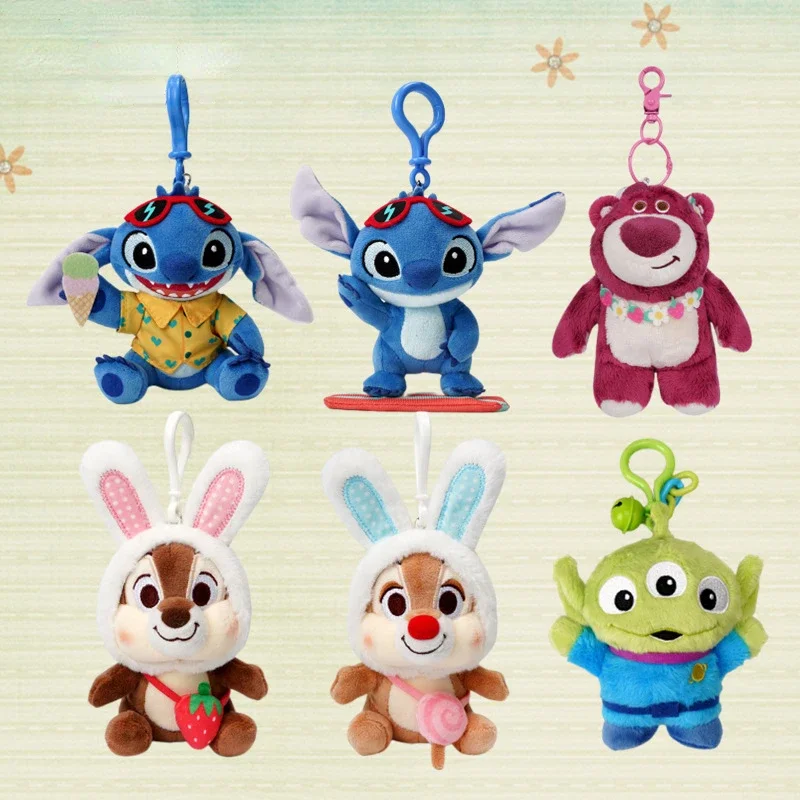 

8-15cm Disney Cartoon Anime Figure Plush Pendant Stitch Strawberry Bear Winnie Kawaii Car Key Ring Girl Kids X-mas Birthday Gift