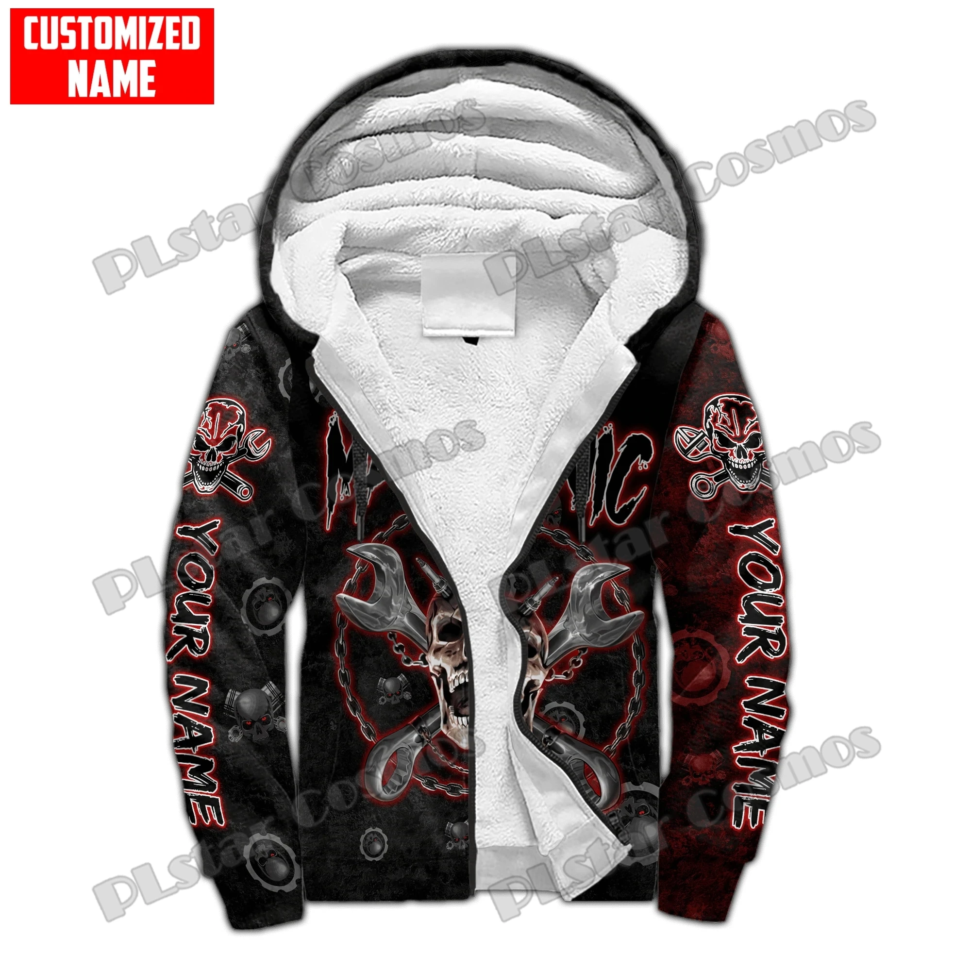 Personalized Name Mechanic 3D All Over Printed Fleece Zip-Up Hoodies Winter Unisex Casual Thick Warm Hooded zipper jacket JR02
