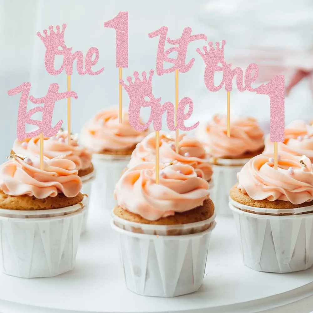 Rsstarxi 24 Cupcake-Topper Zum 1. Geburtstag – Roségold Glitzer, Vormontiert, Nicht Essbar