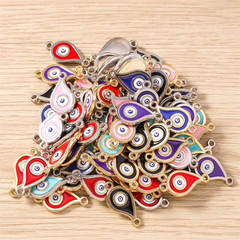 10 Stück 11x22mm Niedliche Emaille-Böser-Blick-Tropfenanhänger Verbinder für Schmuckherstellung DIY Halsketten Armbänder Handgemachtes Bastelzubehör