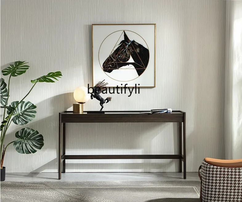 

Italian Light Luxury Console Tables Ash Wood Table Walnut Color a Long Narrow Table Solid Wood Altar Super Narrow