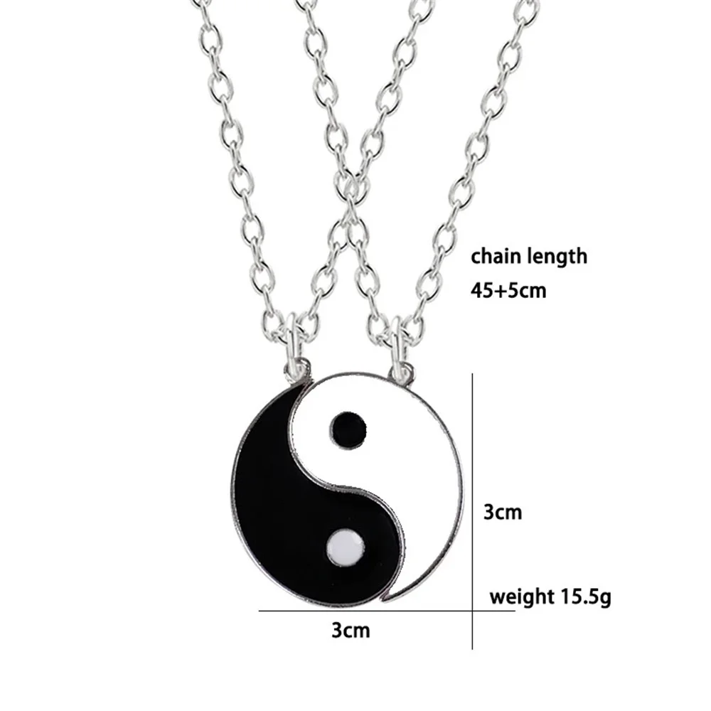 2 Pcs/Set Couple Necklace Vintage Yin Yang Gossip Pendant Choker Jewelry For Best Friends Yin Yang Tai Chi Necklace Friendship 5