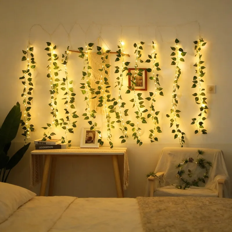 Green Leaf String Lights - Artificial Ivy Vine Fairy Lights for Wedding, Party, and Home Decoration