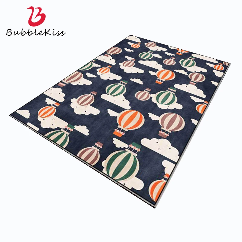 Bubble Kiss Modern Cartoon Hot Air Balloon Pattern Carpet Home Dark Blue Children'S Room Decor Tappeto Camera Da Letto Tappetino Spesso
