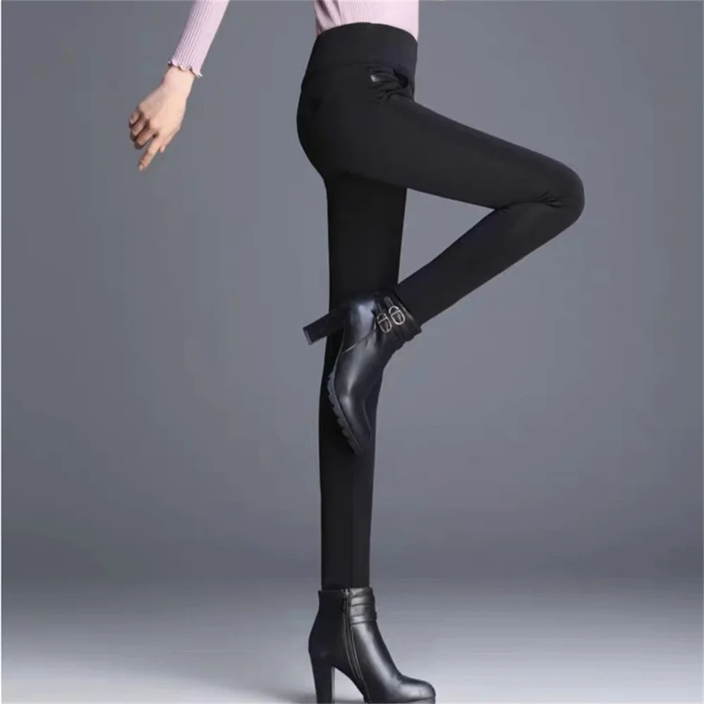 Women Trousers Fleece Black Formal Clothes For Woman Femal Clothing Pant Autumn Winter Slim Long Elastic Basics Pencil Pants