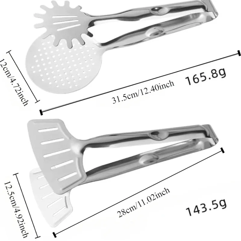 Food Clamp Spatula Tongs Stainless Steel Multi-Function Slotted Double Clip for Bread Egg Steak Grill Durable Cooking Tools