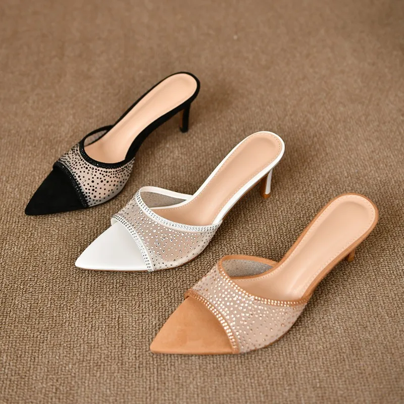 Square Toe Fish Mouth Heel Sandals Open-Toe Sandals Square Toe Slippers Women 35-42 7.5cm
