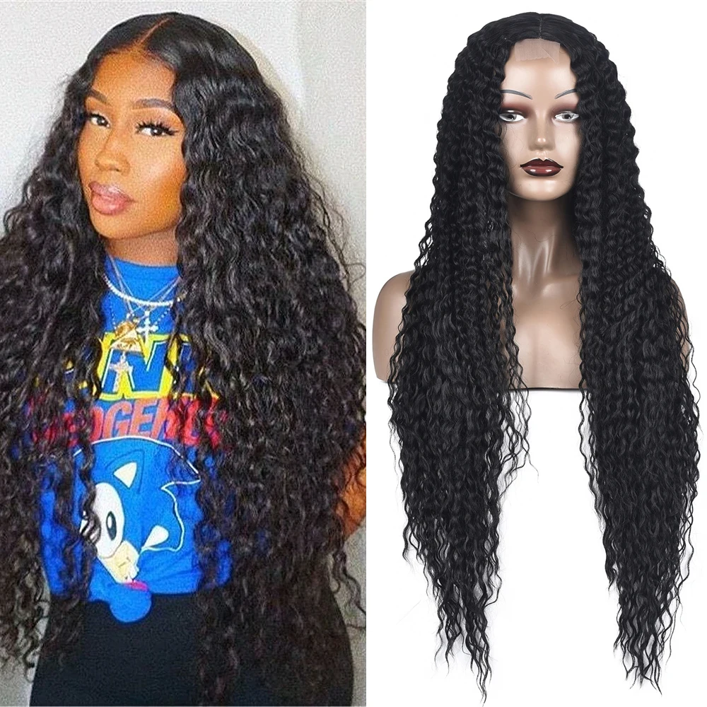Parrucche sintetiche con frontino in pizzo, 34 pollici, capelli ricci lunghi, parrucche con frontino in pizzo per donna, colore marrone ombré, parrucca cosplay con frontino in pizzo HD, resistente al calore - immagine 6