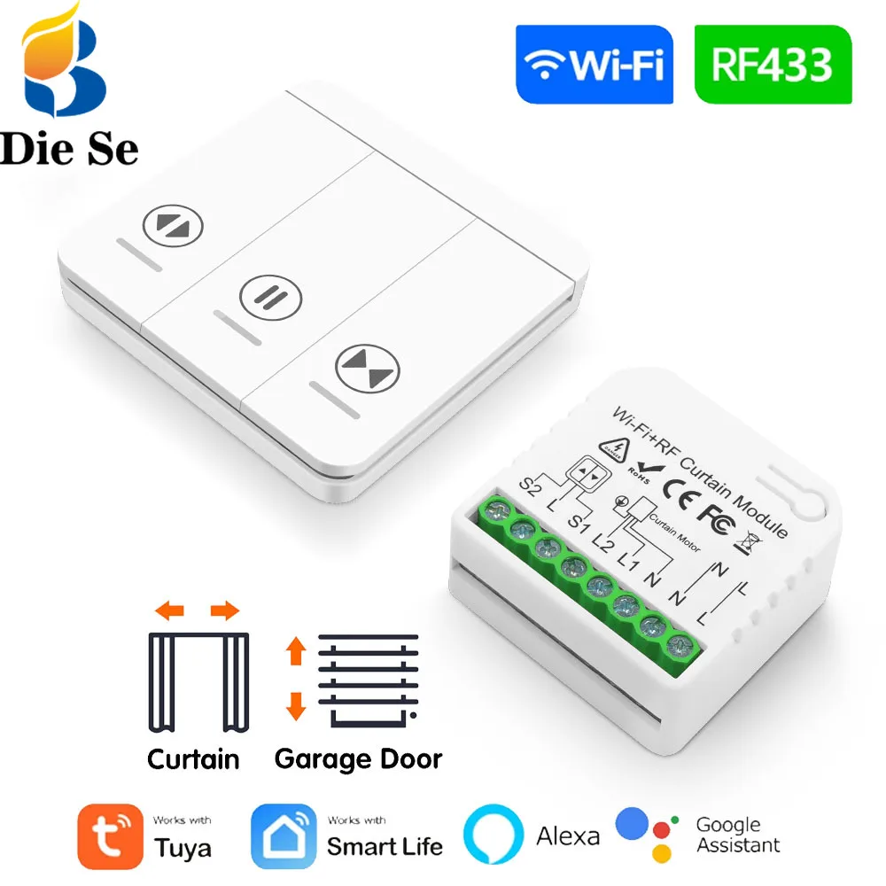 Tuya Smart Life Cortina Interruptor Wi-fi Rolo rf Módulo do Obturador Painel de Parede Transmissor Porta de Garagem Persianas Alexa 433mhz