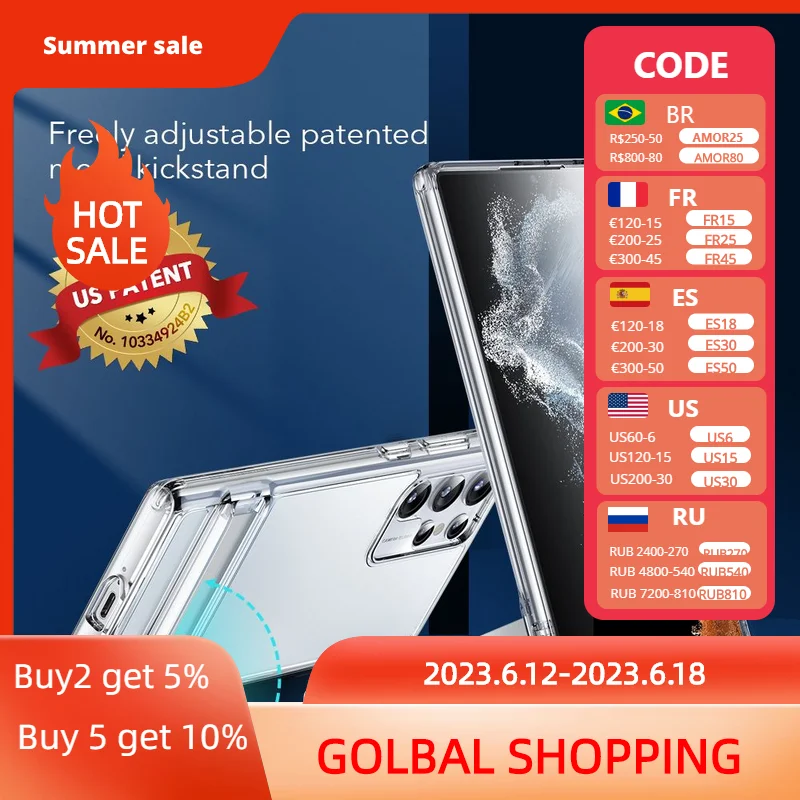 ESR for Samsung S22 Ultra Clear Case Kickstand for Galaxy S22 Plus